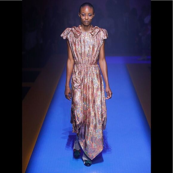 Gucci Silk Georgette Sequin Dress w/Bow - Picture 1 of 14